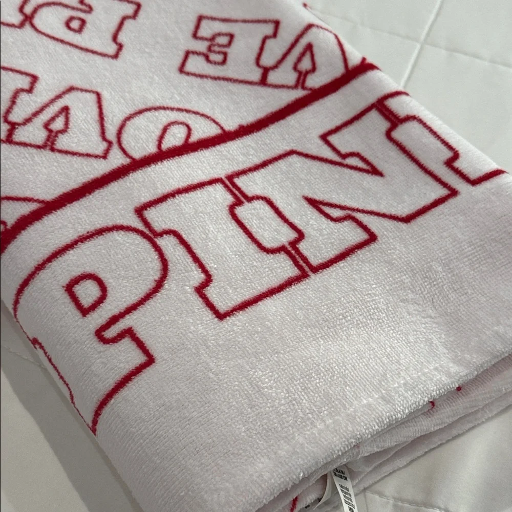 PINK Victoria's Secret White Beach Towel with Pink Logo. NWT